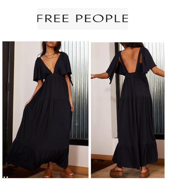 Free People Beach LaLa Black Backless Maxi Dress Black L - Picture 1 of 14